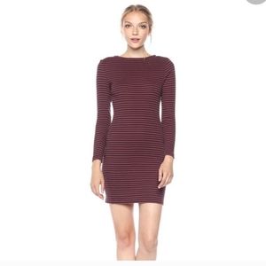 French Connection Red & Blue Striped Ribbed Long Sleeve Bodycon Mini Dress